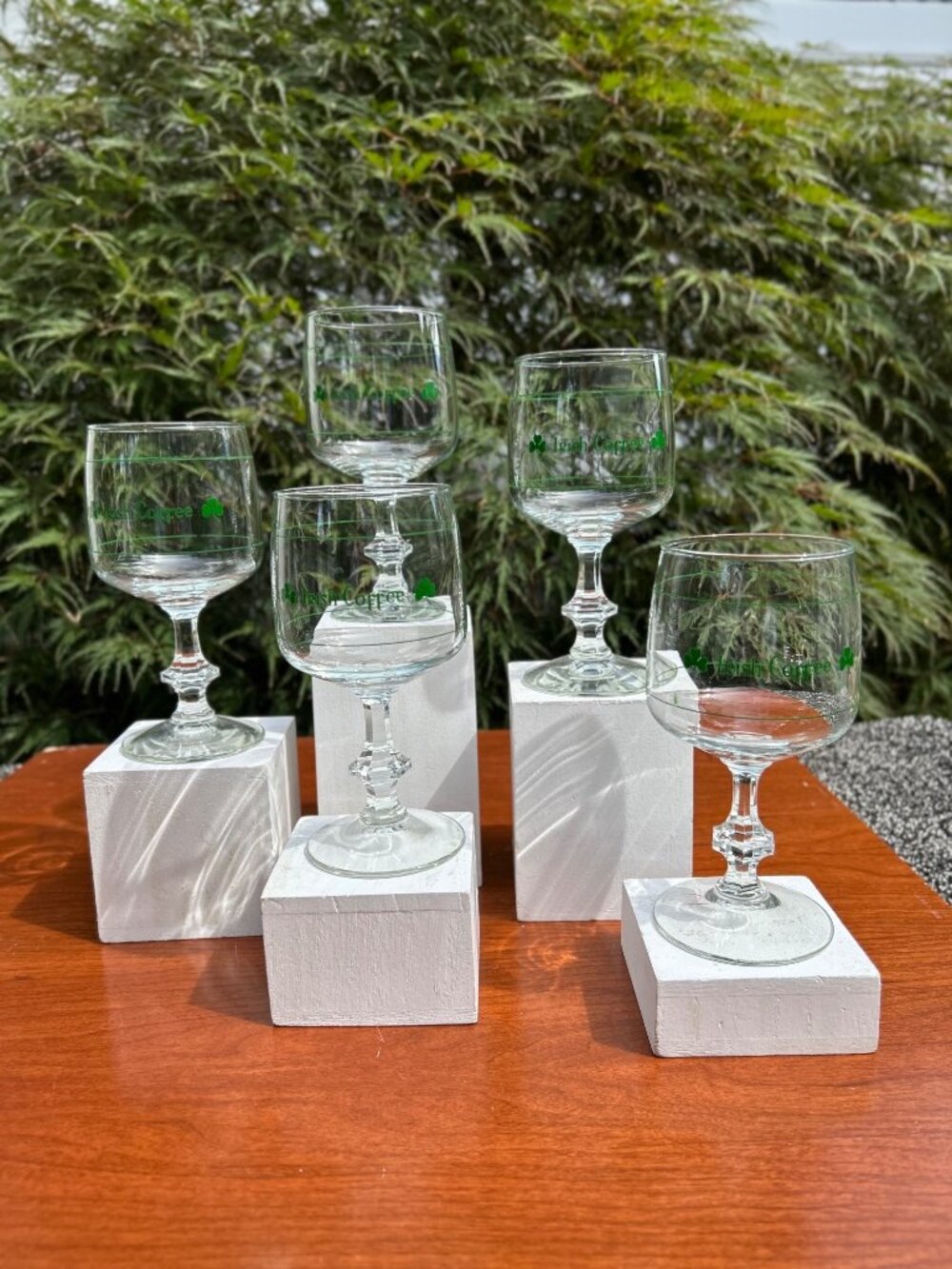 Vintage Irish Coffee Pedestal Shamrock Drinking Glasses.